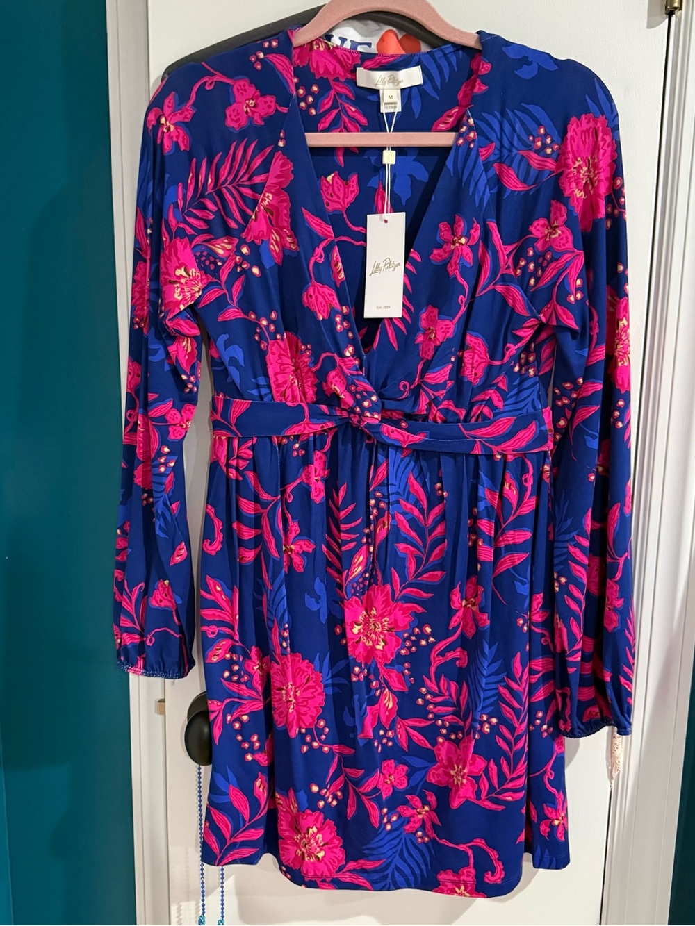 Lilly Pulitzer Blue & Hot Pink Floral Wrap Romper